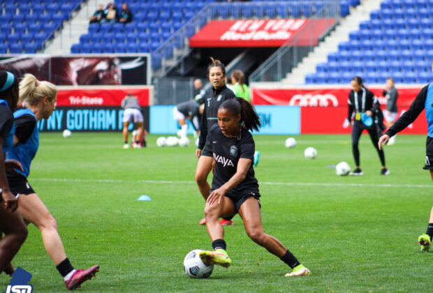 Margaret Purce of Gotham FC warms up before a game at Red Bull Arena
