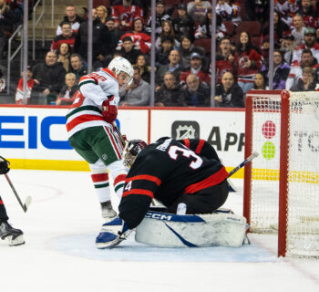 The New Jersey Devils score a goal against Ottawa in a NHL game.
